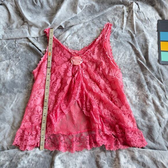 Red Lace 1960s Babydoll Cami Sleeveless Top Hand Dyed Vintage Lingerie Rosette - Picture 7 of 14